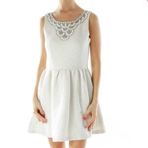 Gracia Cream Tweed Beaded Cocktail Dress.